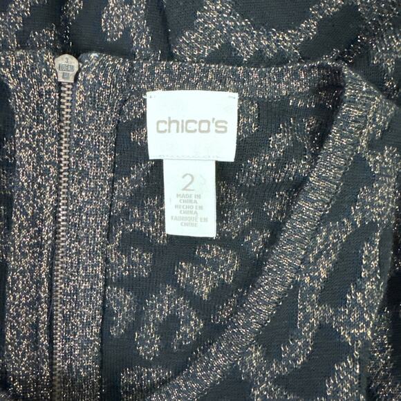 Chico's Leopard Print Long Sleeve Pullover Sweater Metallic Black sz 2 / Large - Picture 8 of 8